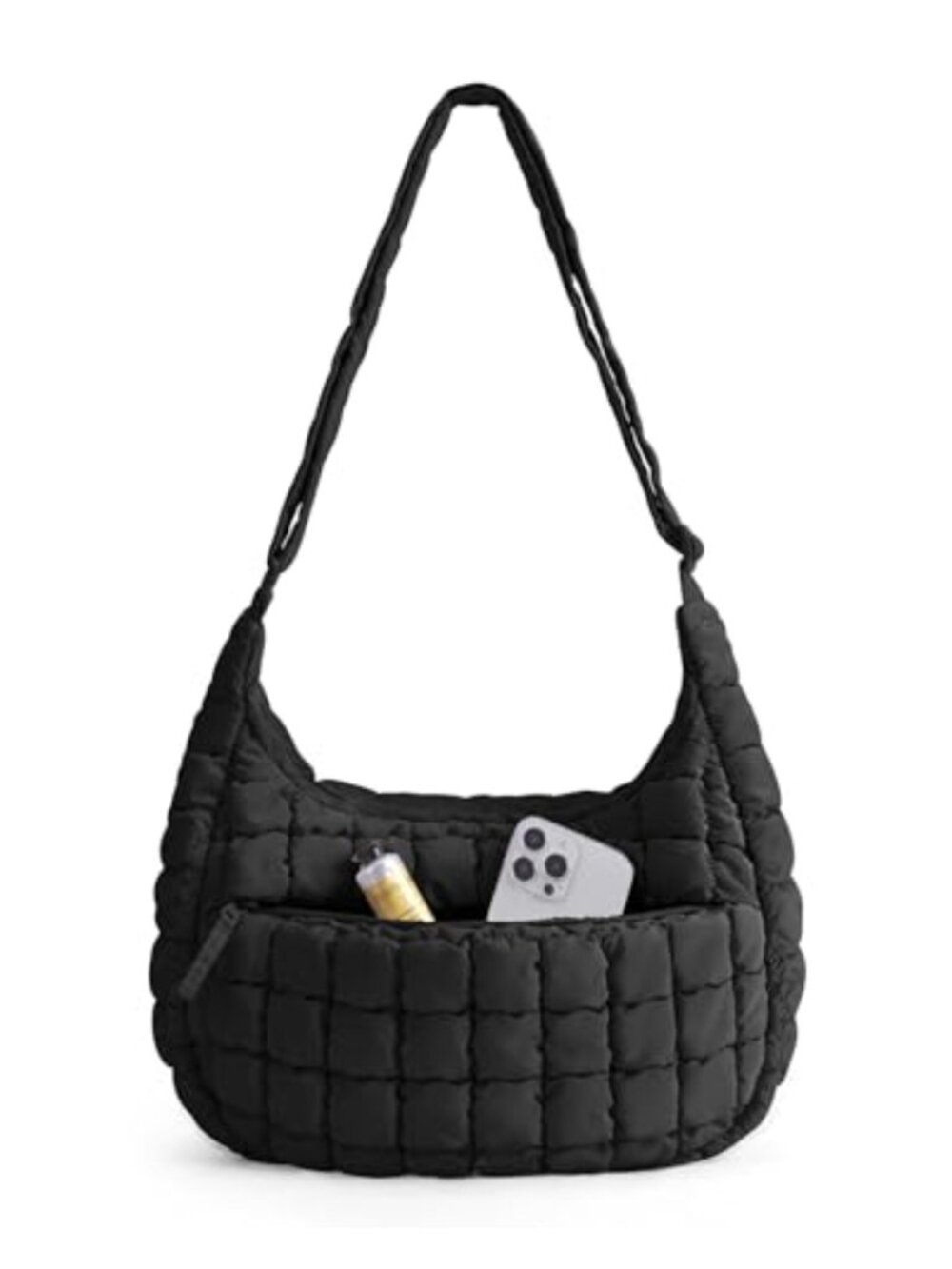 Quilted Puffy Crossbody Bag with Adjustable Strap